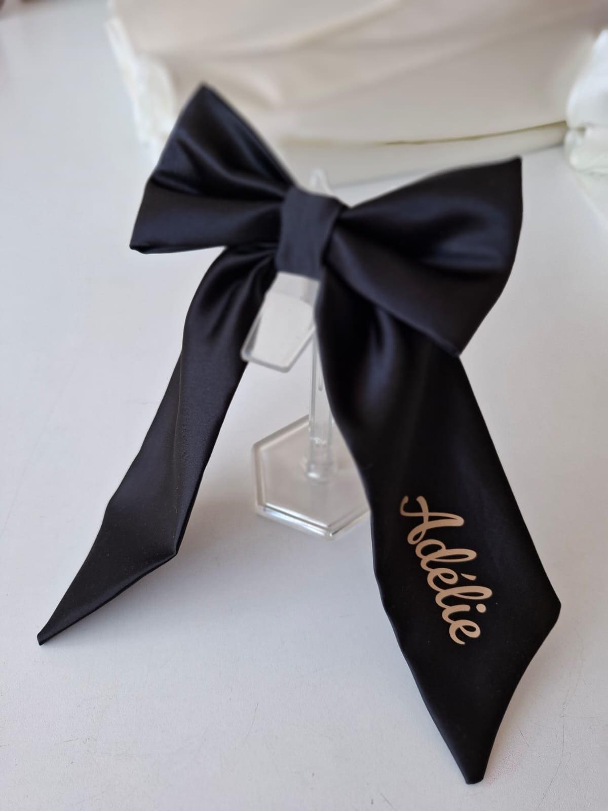 Black Pearl Tulle Flower Girl Dress: V-Back Satin Bow Gown