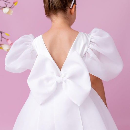 Elegant Organza Flower Girl Dress with Big Bow