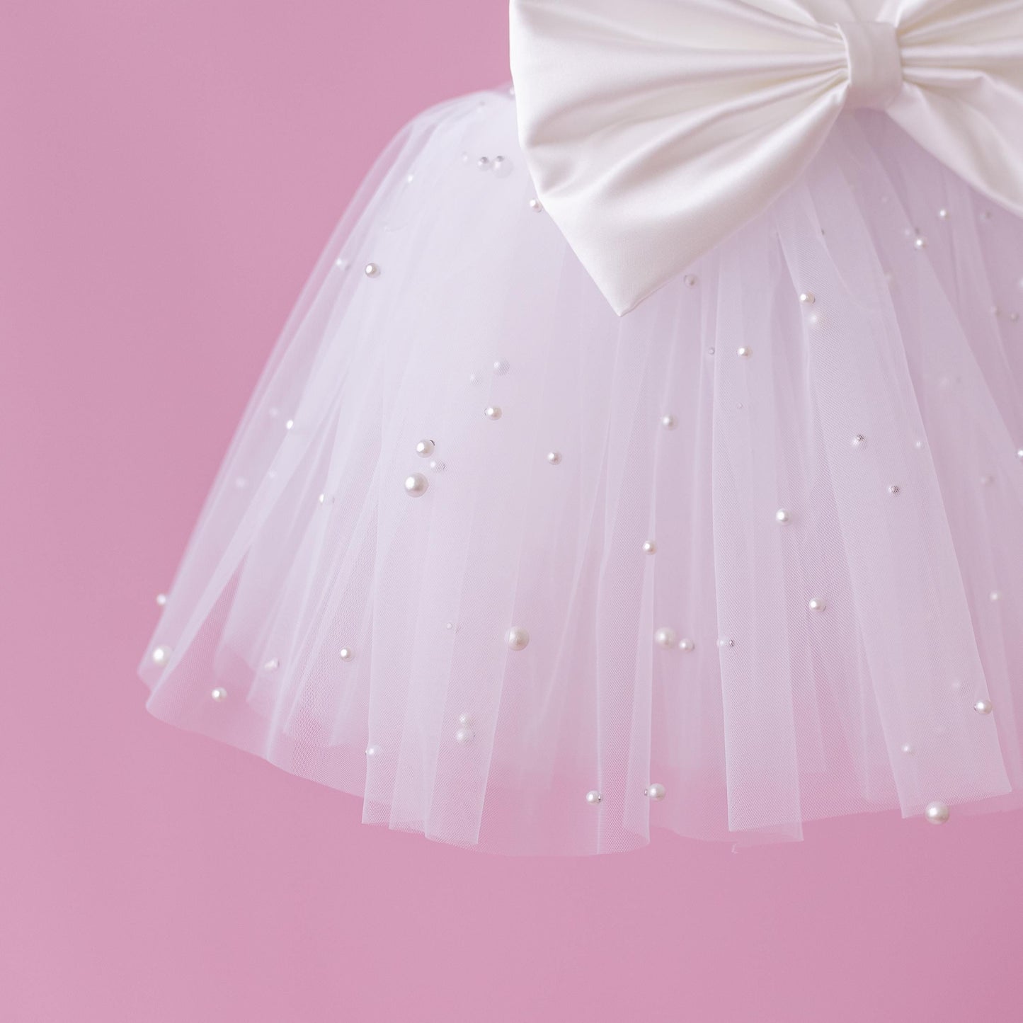 Elegant Pearl Tulle Satin Flower Girl Dress & Diaper Cover Set