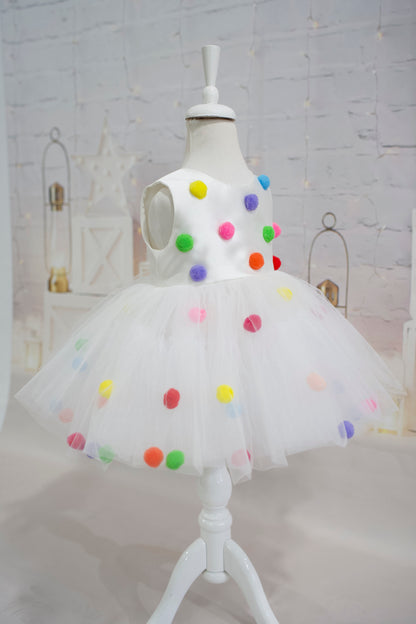 Pompom Tulle Baby Girl Dress: Rainbow Fluffy Costume