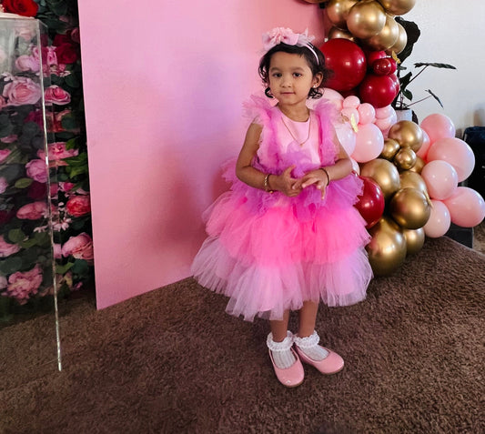 Pink Tutu Baby Girl Dress: V-Neck Wedding Party Dress
