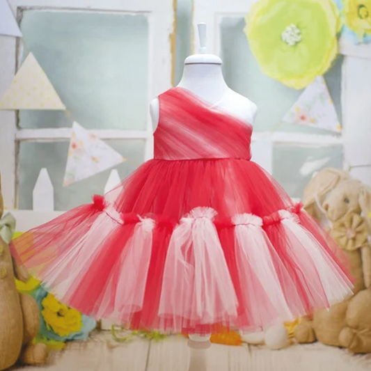 Red & White Tulle Baby Dress: First Birthday, Wedding