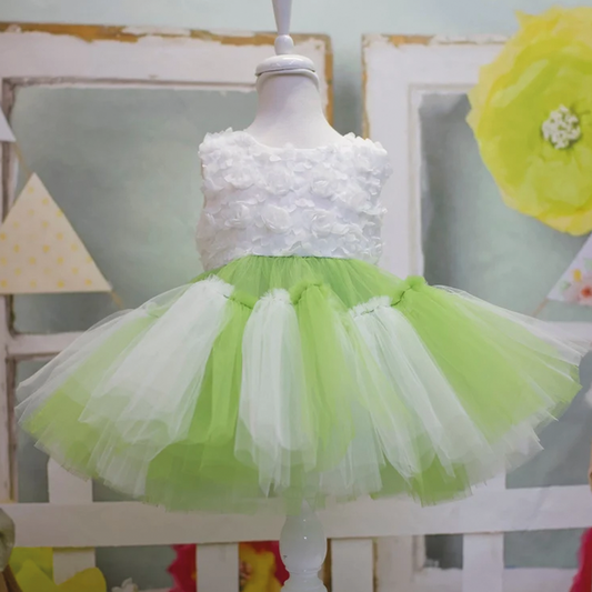 Princess Green and White Tulle Dress: Baby Wedding, First Birthday