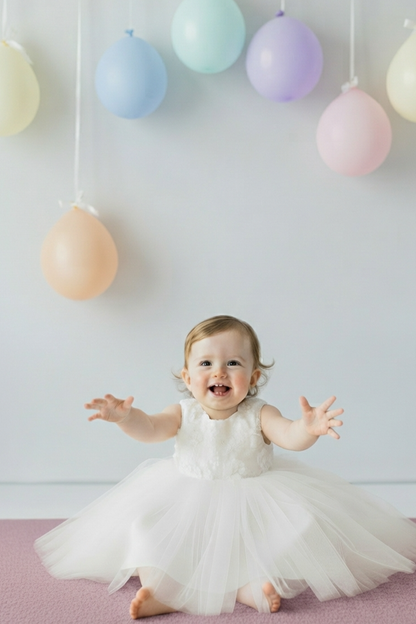 Elegant White Tulle Toddler Girl Dress with Satin Diaper Cover for Special Occasions