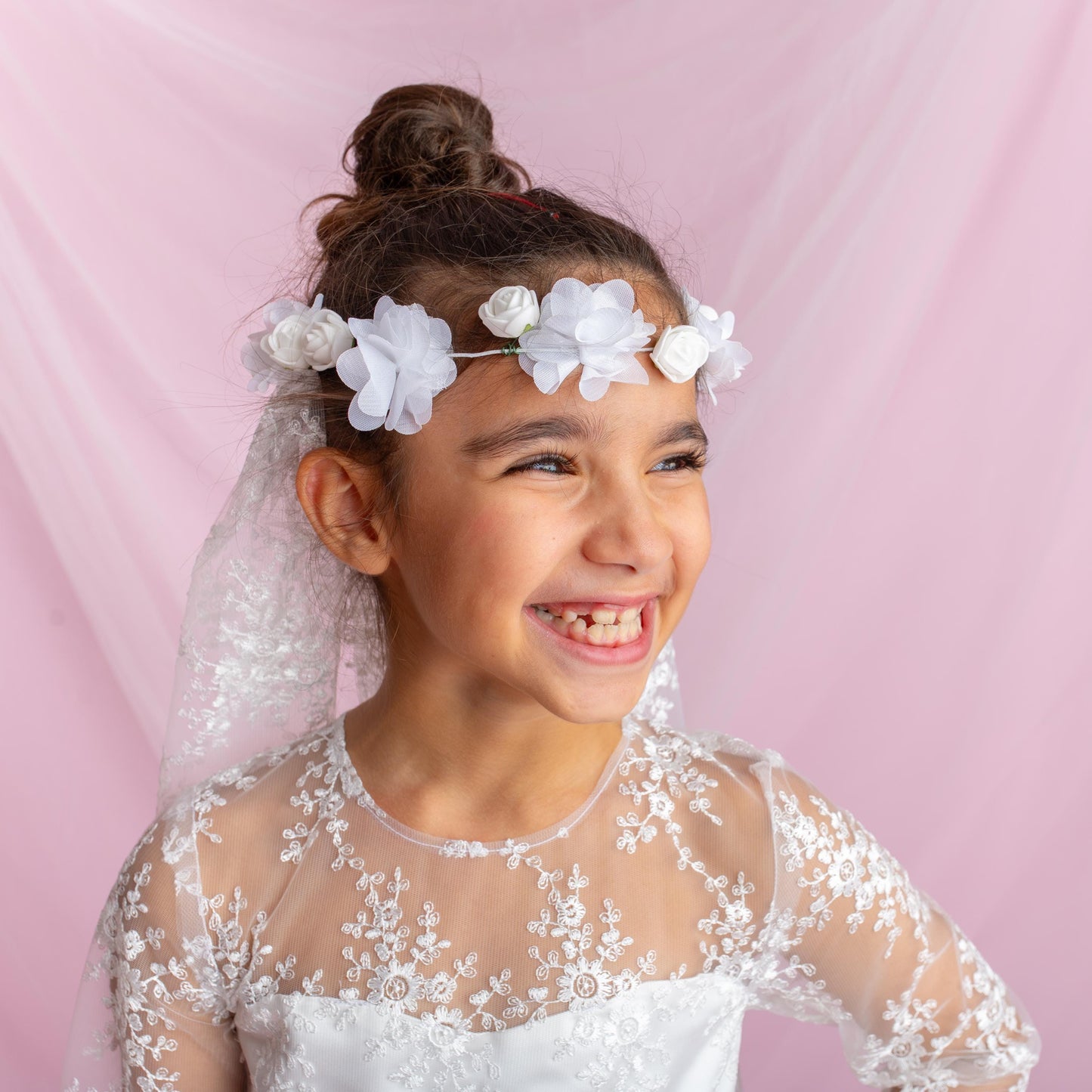 Lace Flower Girl Dress with Detachable Train: First Communion Gown