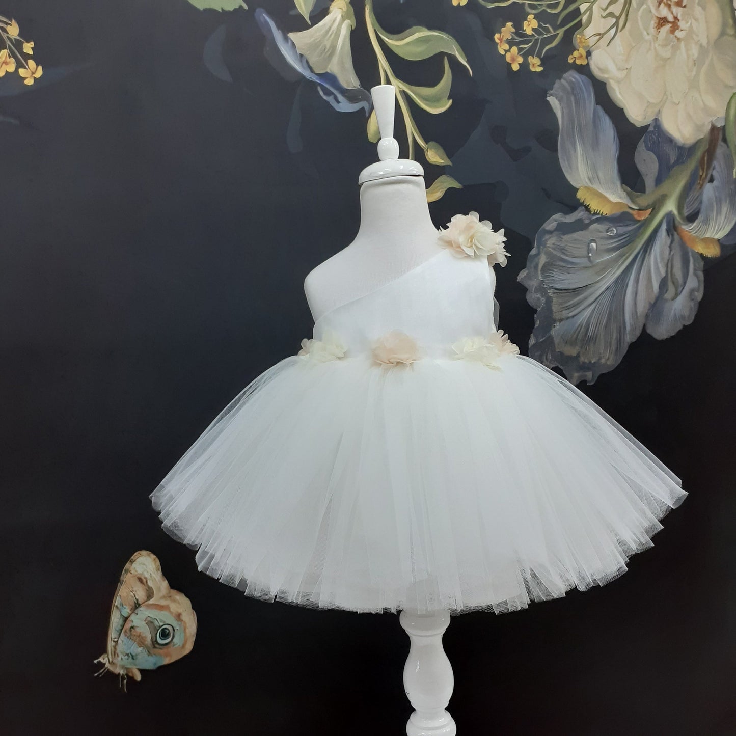 One Shoulder Flower Girl Tutu Dress: Knee Length Wedding Communion