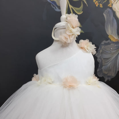One Shoulder Flower Girl Tutu Dress: Knee Length Wedding Communion