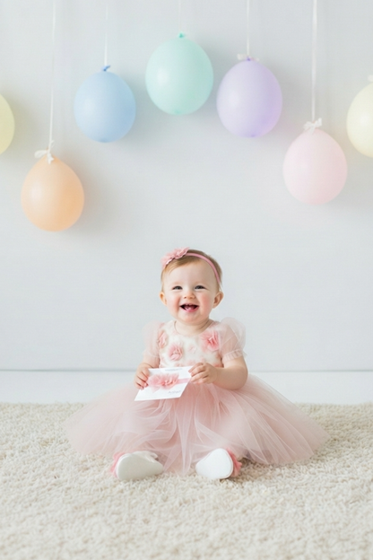 Elegant Blush Pink Tulle Toddler Girl Dress with Satin Diaper Cover for Special Occasions