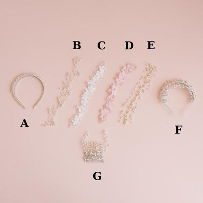Handmade Pearl Wedding Hair Accessories: Headband, Vine, Comb & Bow