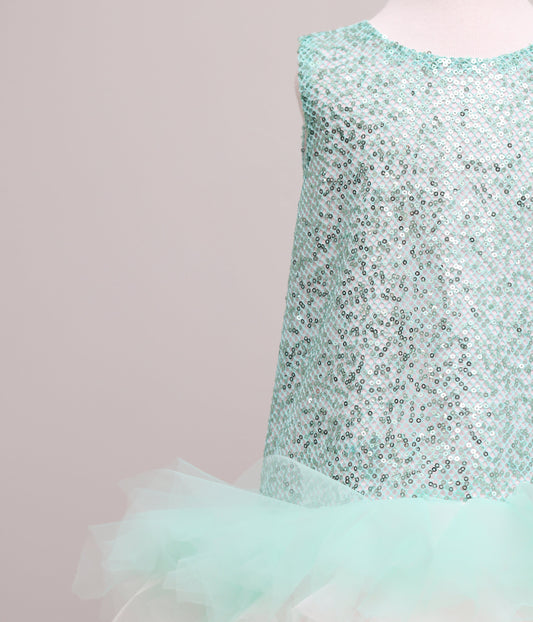 Green Sequin Baby Dress: Handmade Tulle Tutu, Birthday Girl Dress