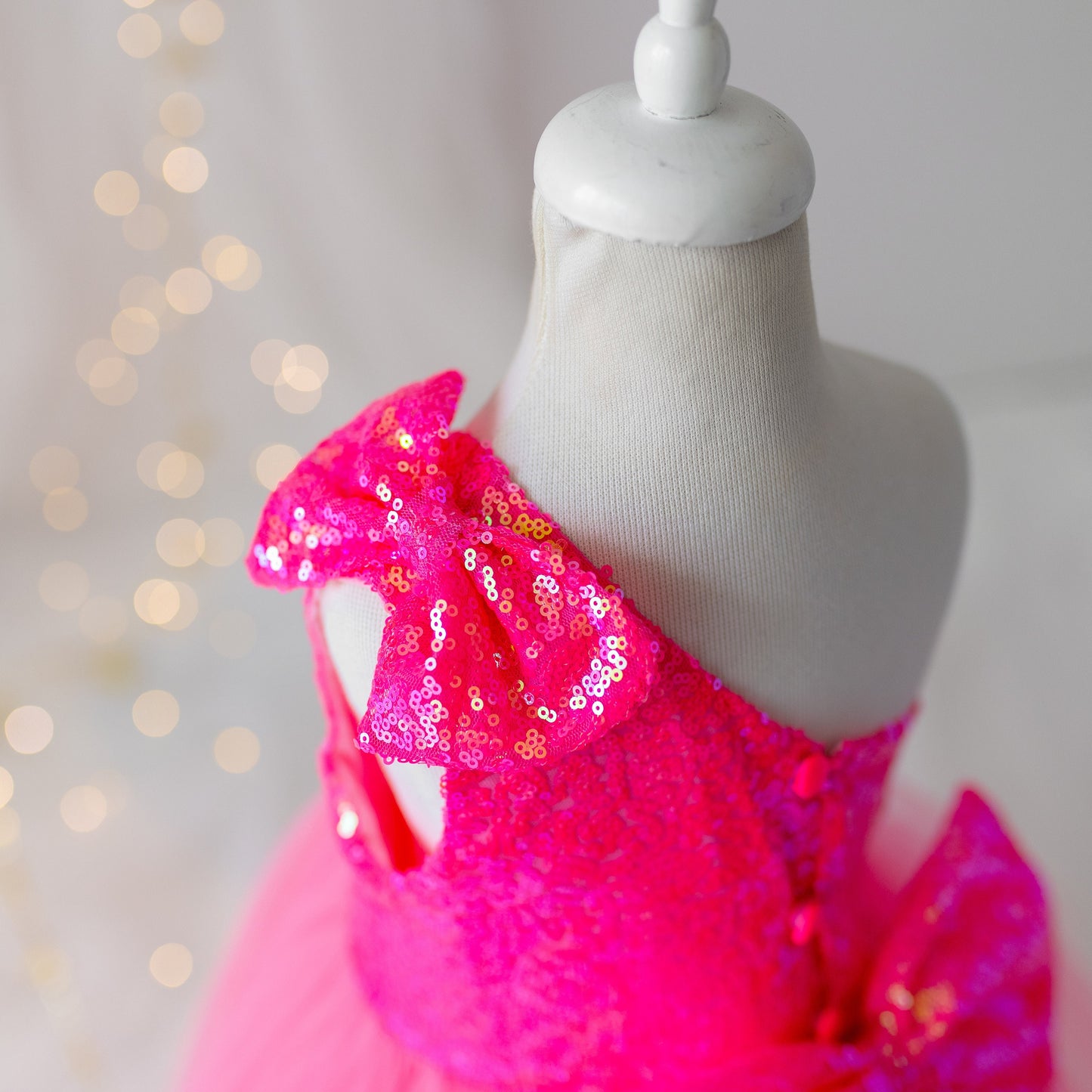 Personalized Pink Sequin Tulle Dress: One-Shoulder Party Outfit
