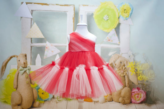 Red & White Tulle Baby Dress: First Birthday, Wedding
