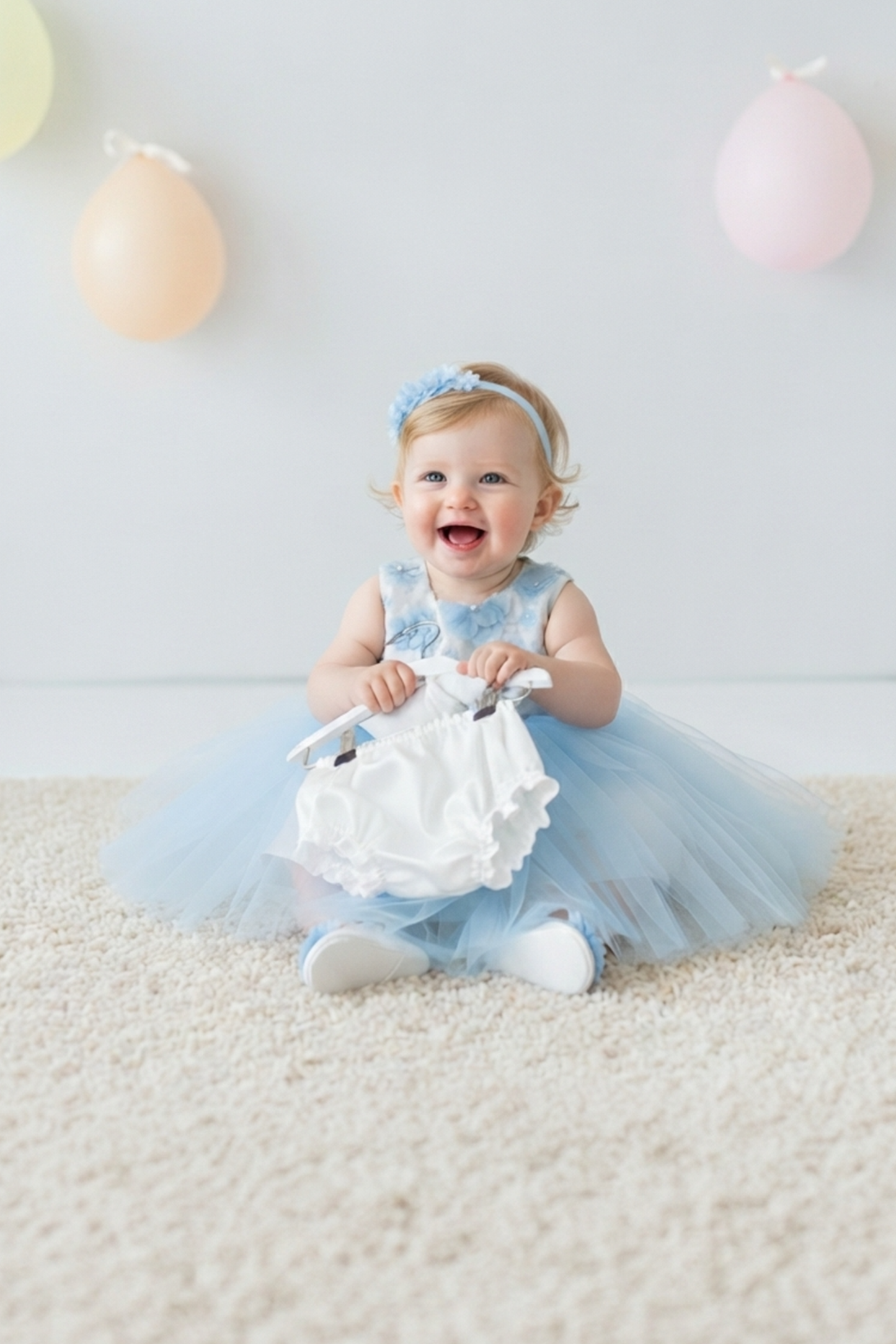 Elegant Blue Tulle Toddler Girl Dress with Satin Diaper Cover for Special Occasions