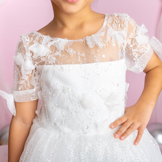 3D Flower Lace Girl Dress: Rustic Tulle Communion, Wedding