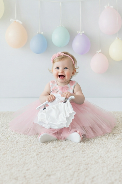 Elegant Pink Tulle Toddler Girl Dress with Satin Diaper Cover for Special Occasions