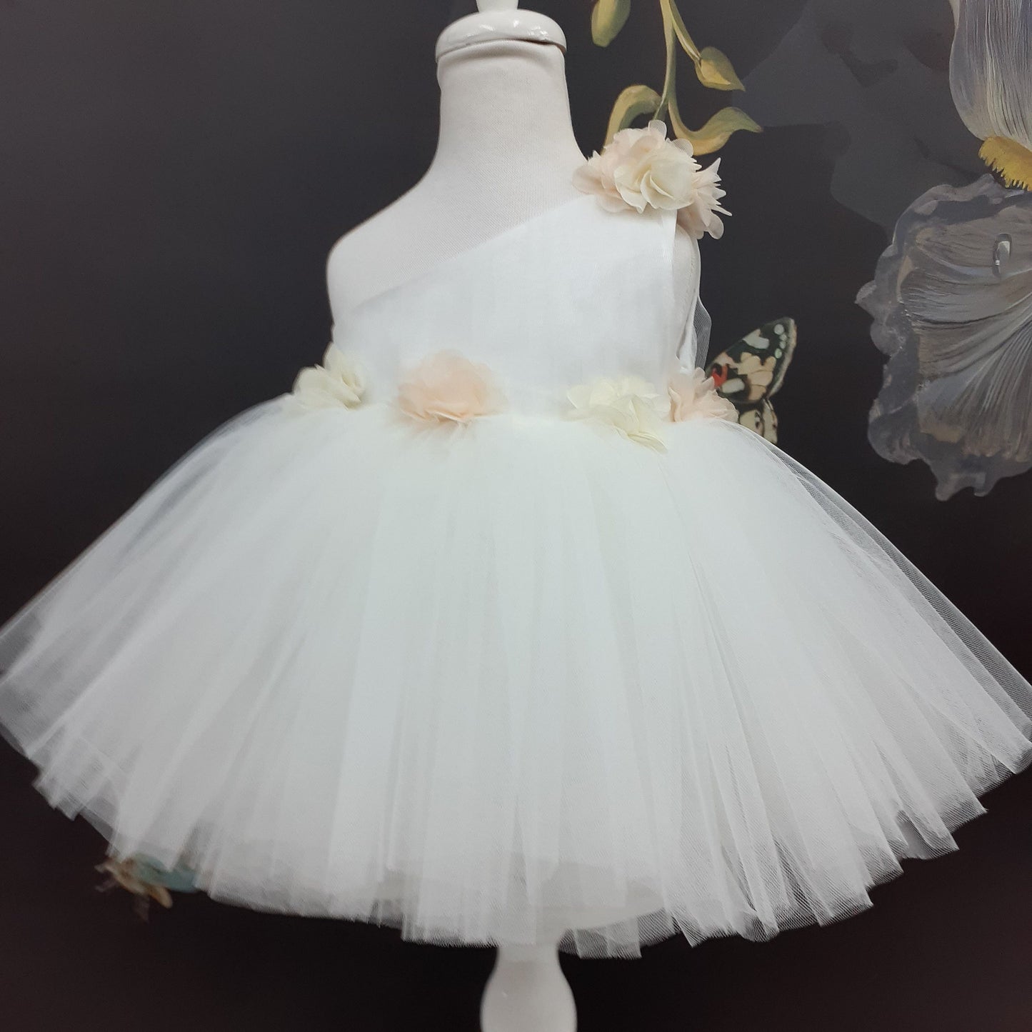 One Shoulder Flower Girl Tutu Dress: Knee Length Wedding Communion