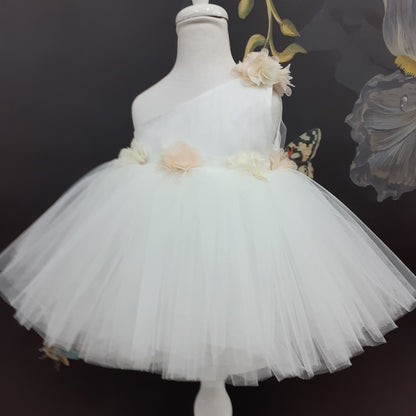 One Shoulder Flower Girl Tutu Dress: Knee Length Wedding Communion