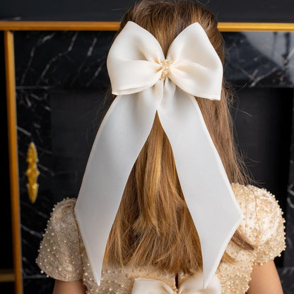 Elegant Champagne Floor-Length Flower Girl Dress with Pearls,Bows