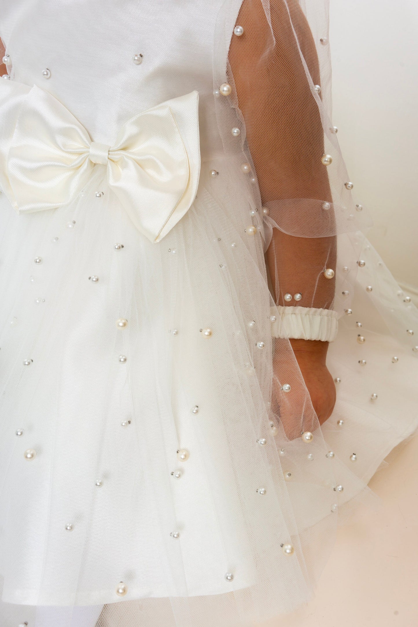 White Pearl Tulle Baby Dress: Elegant Flower Girl, First Birthday