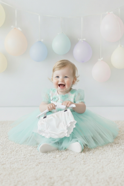 Elegant Mint Green Tulle Toddler Girl Dress with Satin Diaper Cover for Special Occasions