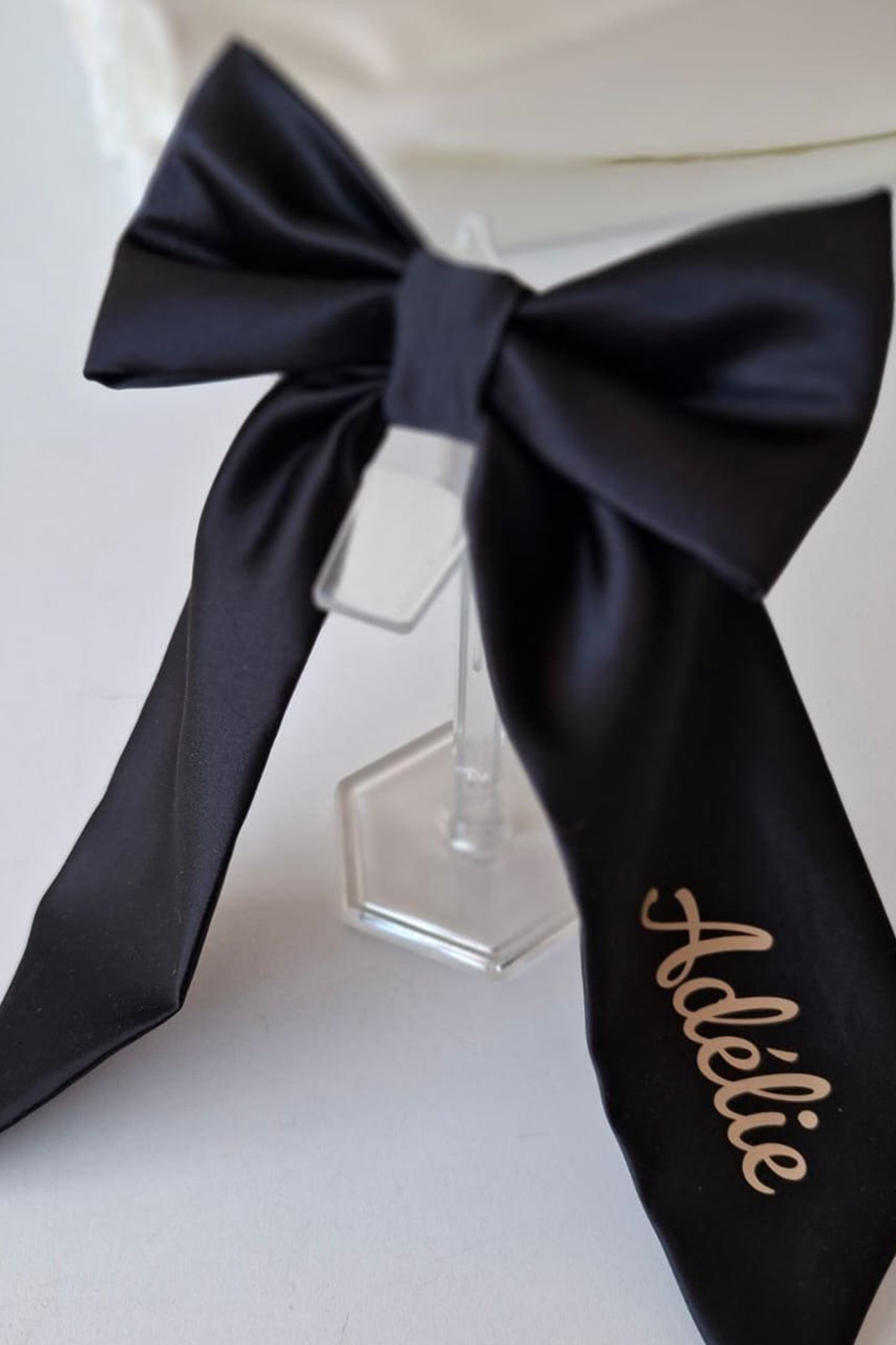 Black Pearl Tulle Flower Girl Dress: V-Back Bow Gown