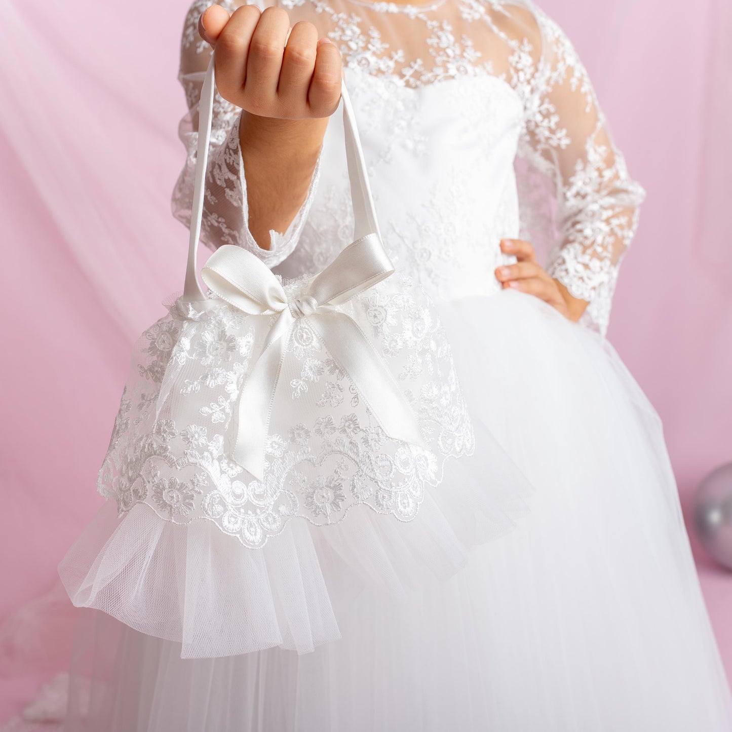 Lace Flower Girl Dress with Detachable Train: First Communion Gown