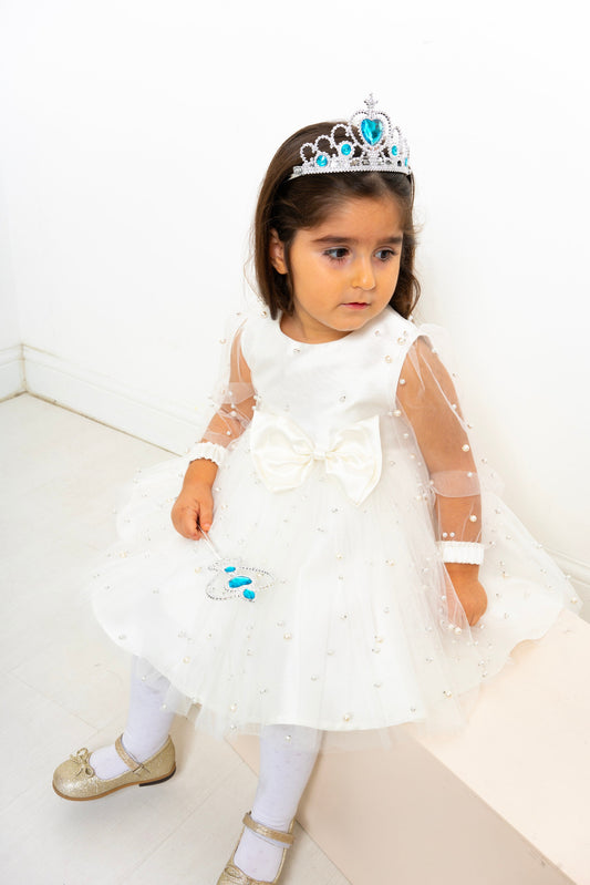 White Pearl Tulle Baby Dress: Elegant Flower Girl, First Birthday