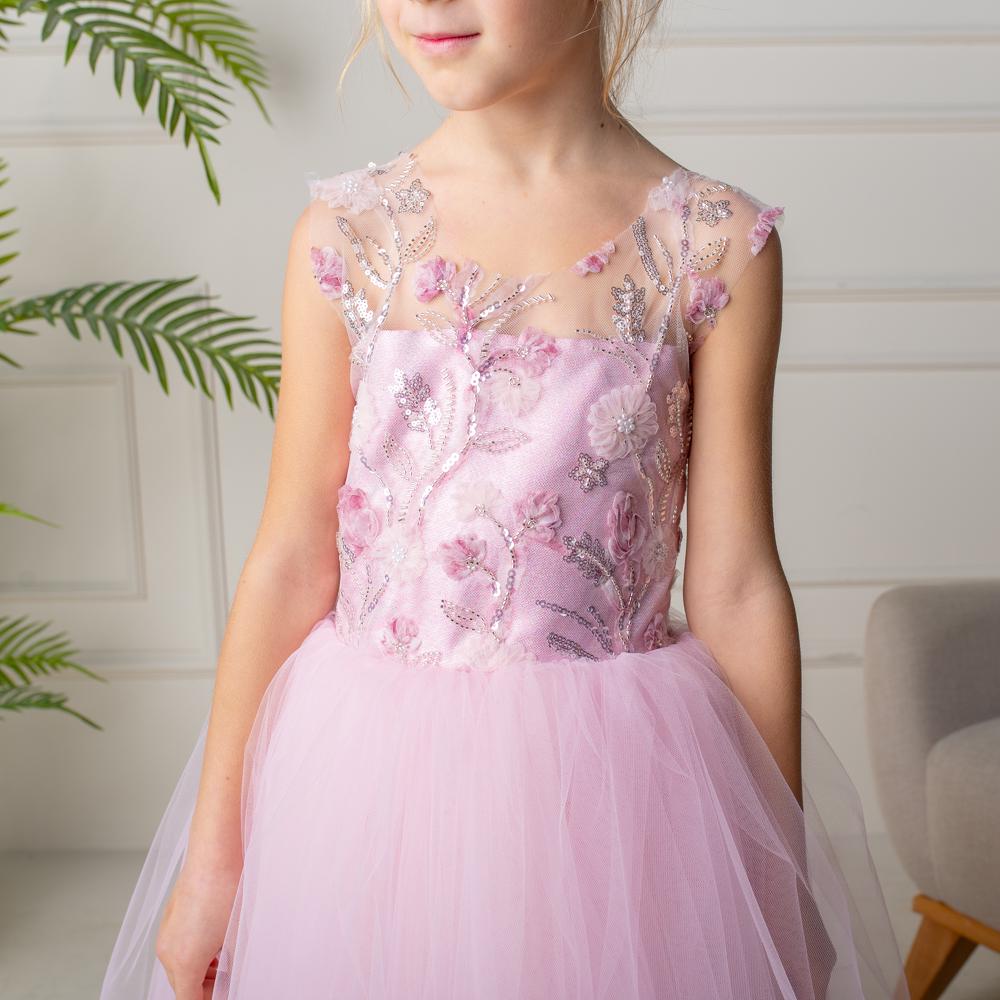 Blush Pink 3D Flower Girl Dress: Tulle & Lace Princess Gown