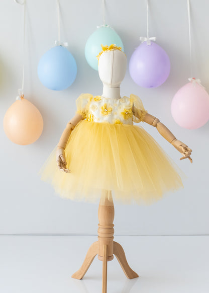 Elegant Yellow Tulle Toddler Girl Dress with Satin Diaper Cover for Special Occasions