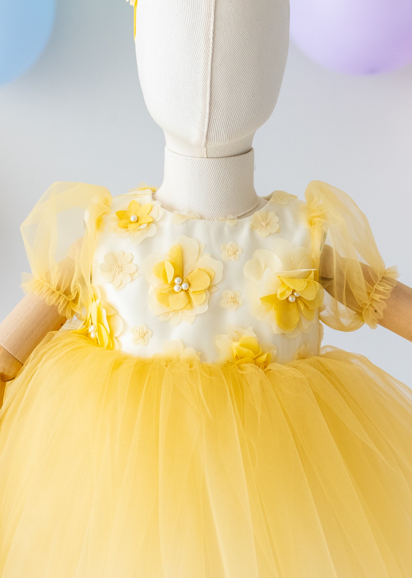 Elegant Yellow Tulle Toddler Girl Dress with Satin Diaper Cover for Special Occasions