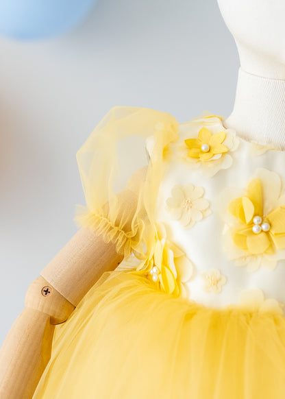 Elegant Yellow Tulle Toddler Girl Dress with Satin Diaper Cover for Special Occasions