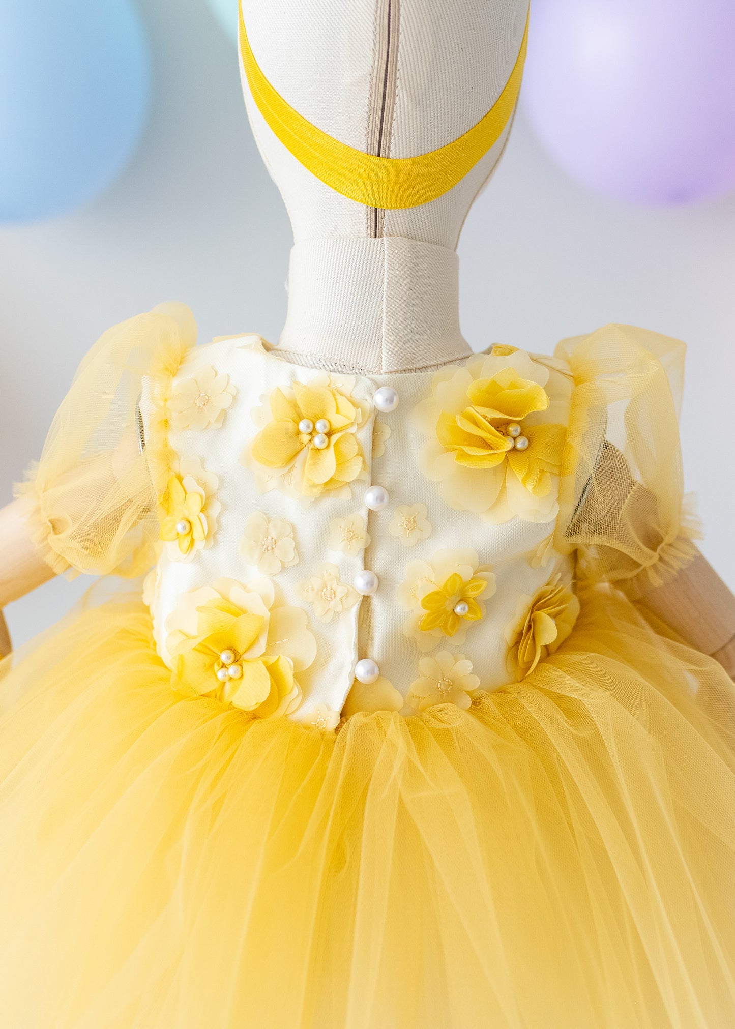 Elegant Yellow Tulle Toddler Girl Dress with Satin Diaper Cover for Special Occasions