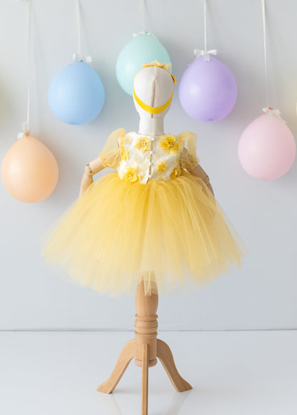 Elegant Yellow Tulle Toddler Girl Dress with Satin Diaper Cover for Special Occasions