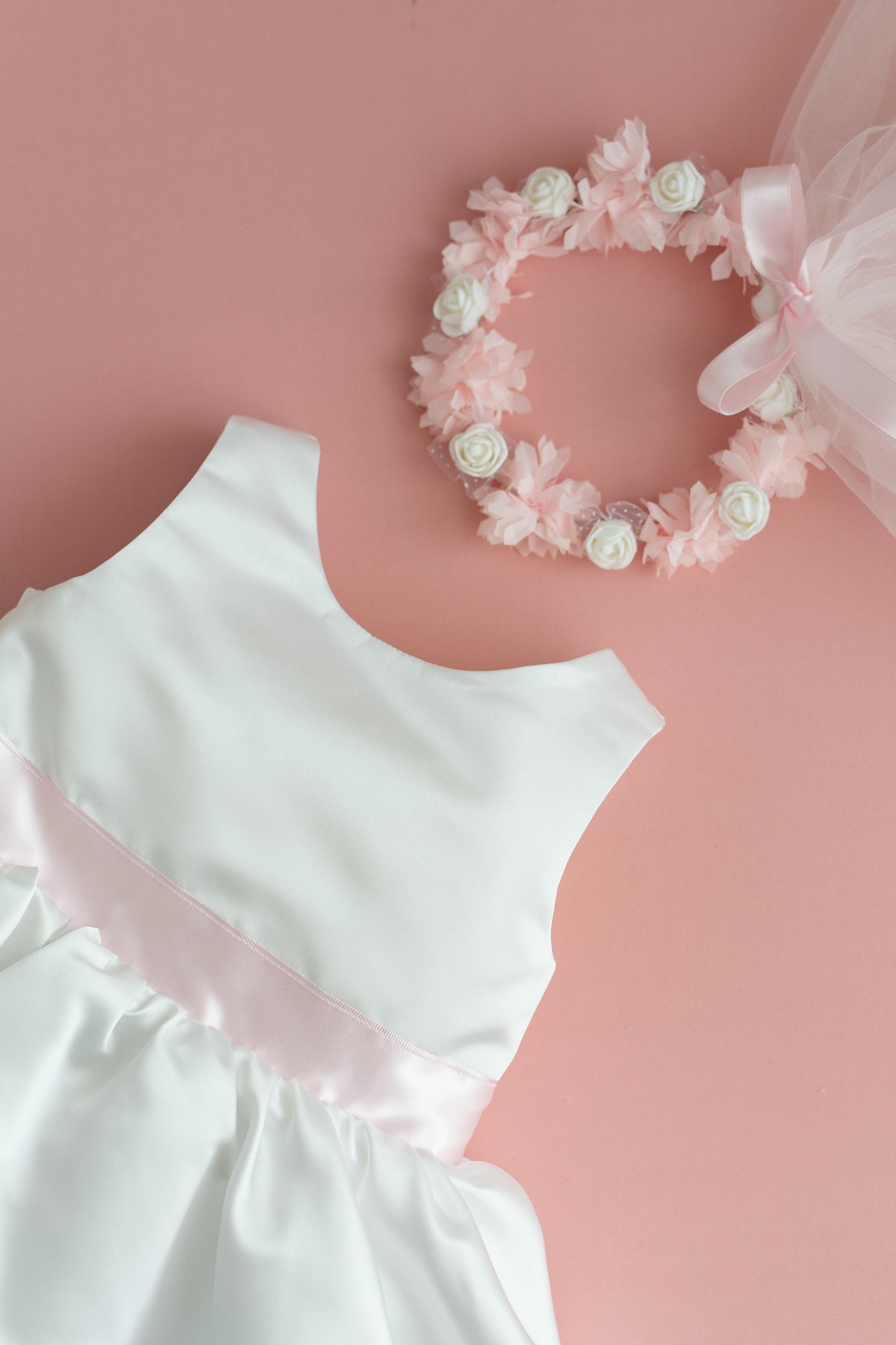 White Satin Flower Girl Dress: Big Bow, Floor Length