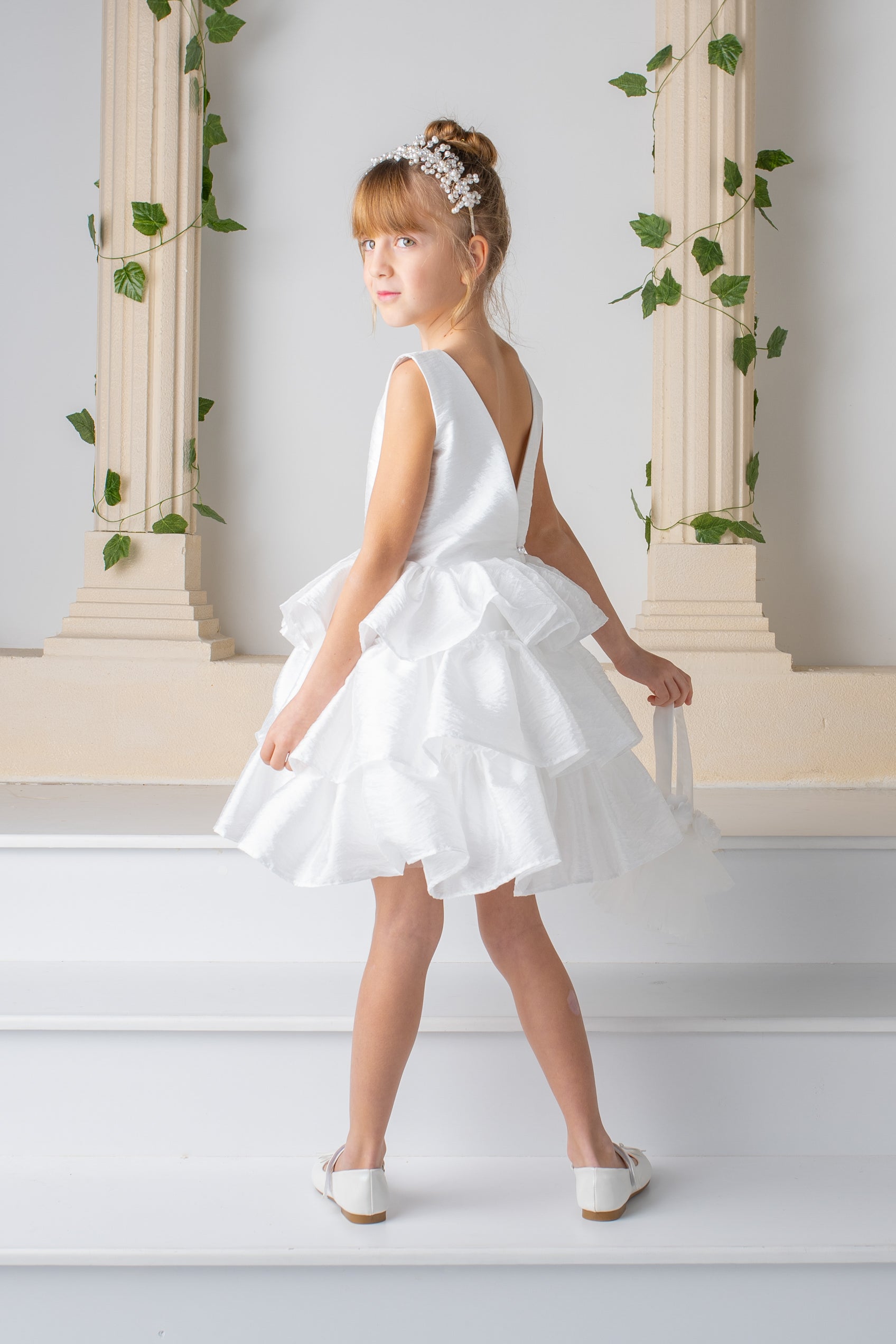 White Satin Flower Girl Dress with Detachable Train 3-6 months / Dress&Train&Hairbow