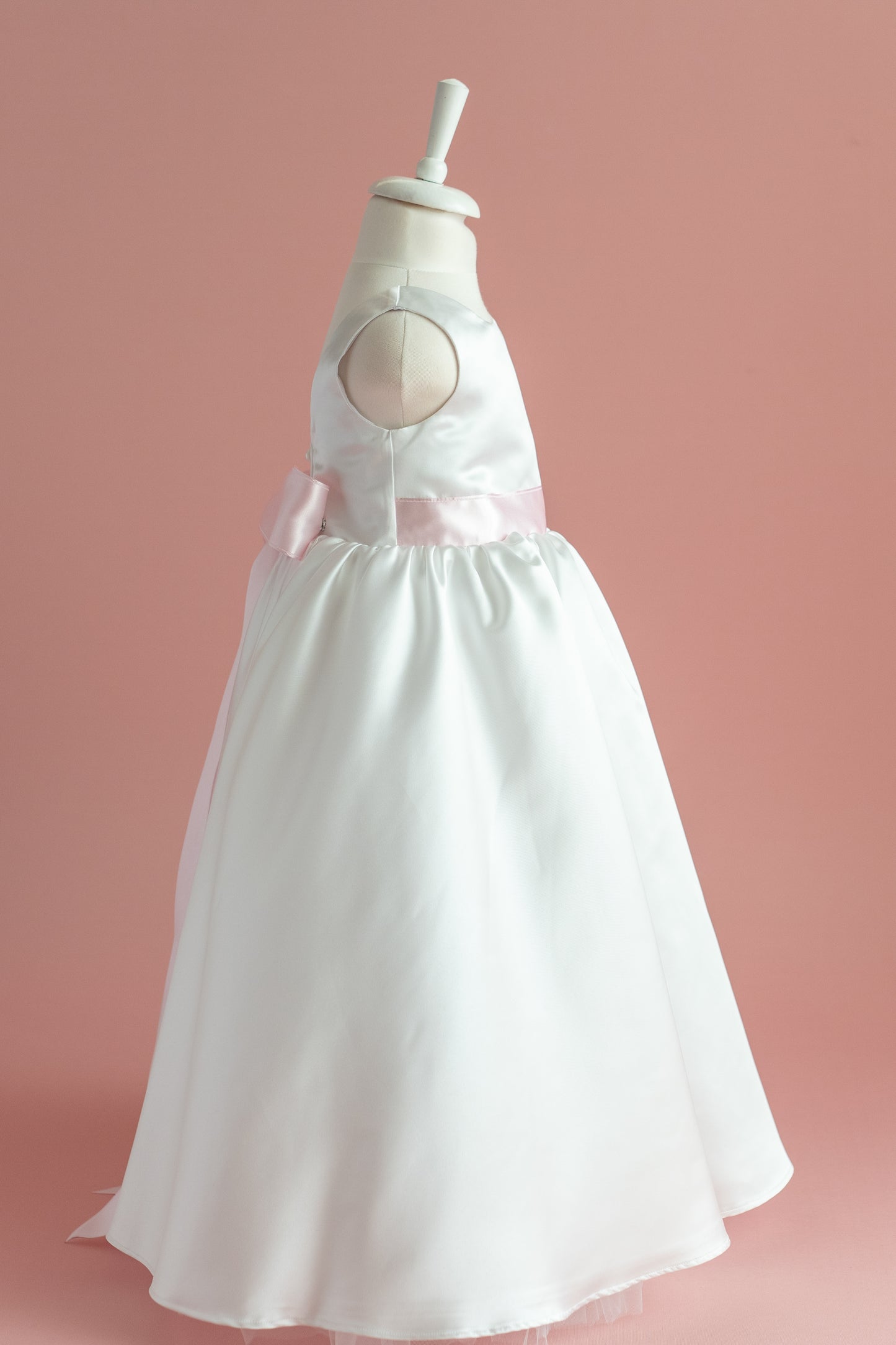 White Satin Flower Girl Dress: Big Bow, Floor Length