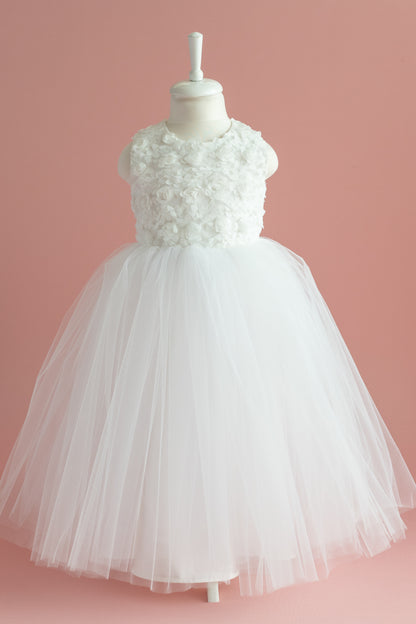 3D Flower Girl Tulle Dress: Elegant First Communion, Baptism