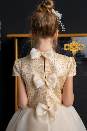 Champagne Dress with Pearls,Bows
