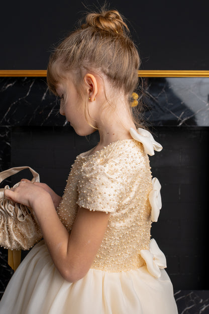 Champagne Dress with Pearls,Bows