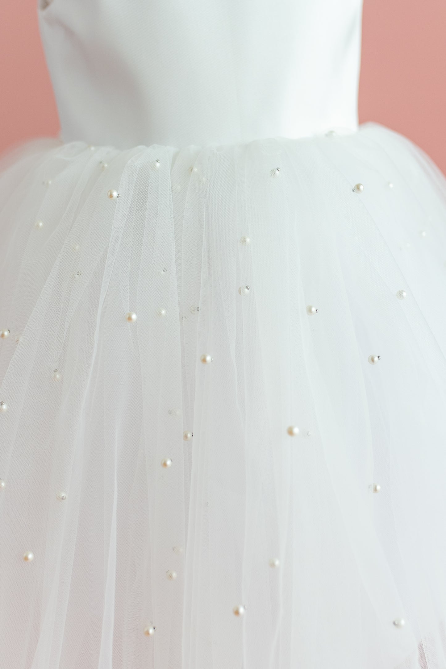 Pearl Tulle Dress: V-Neck Satin Bow Dress