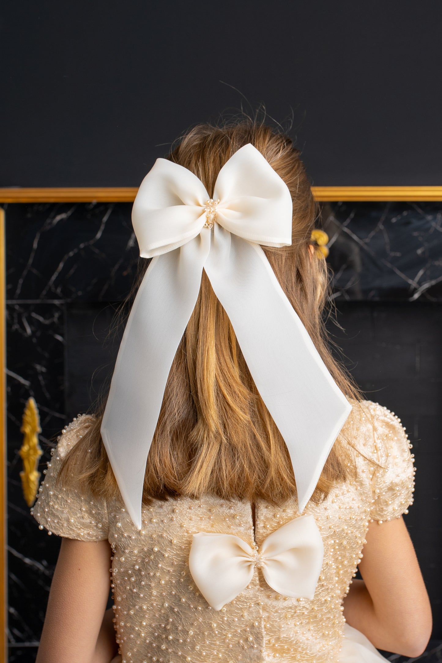 Champagne Dress with Pearls,Bows