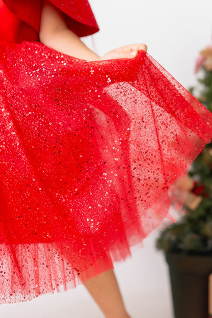 Red Satin Flower Girl Dress, Sparkly Christmas Holiday Dress