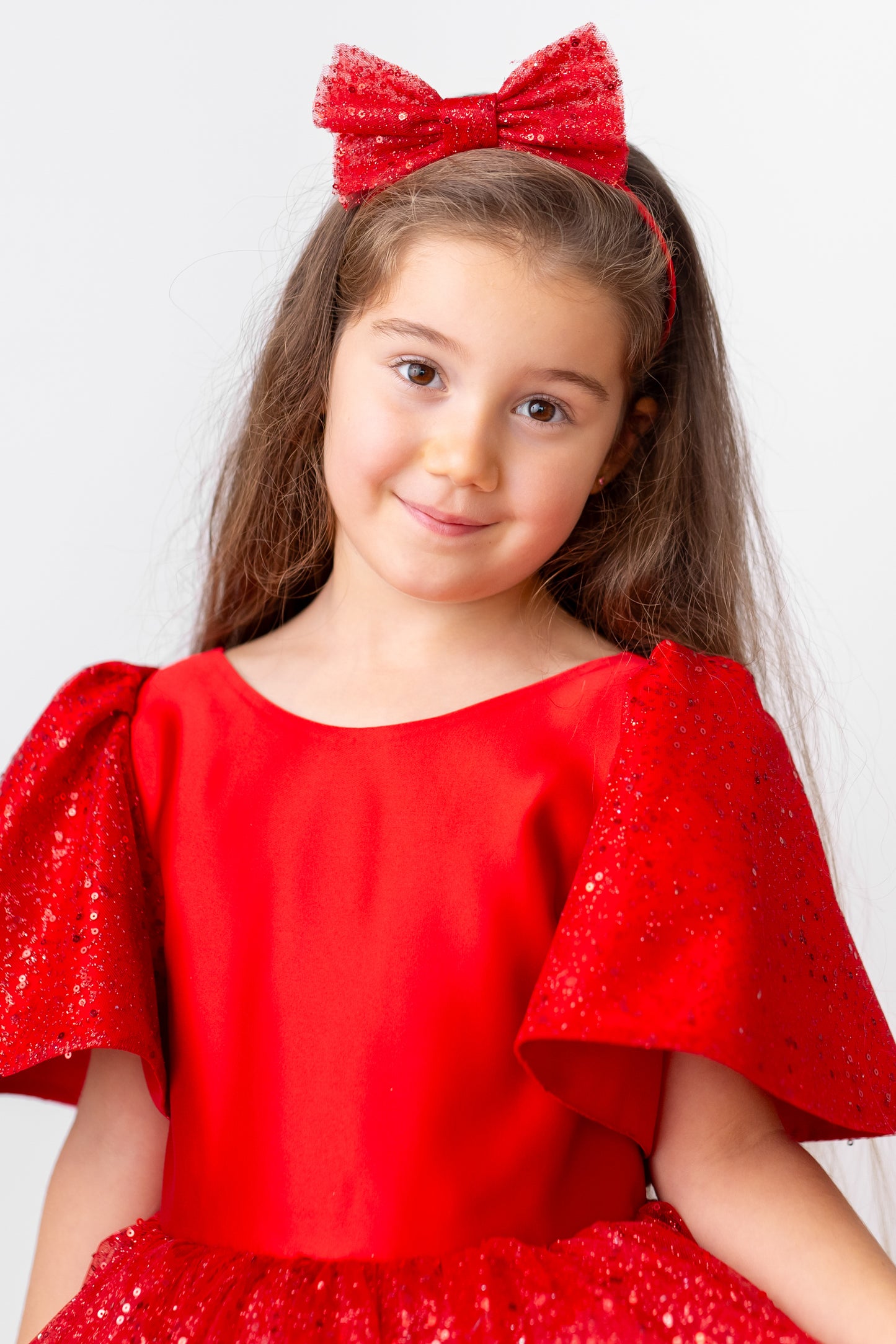 Red Satin Flower Girl Dress, Sparkly Christmas Holiday Dress