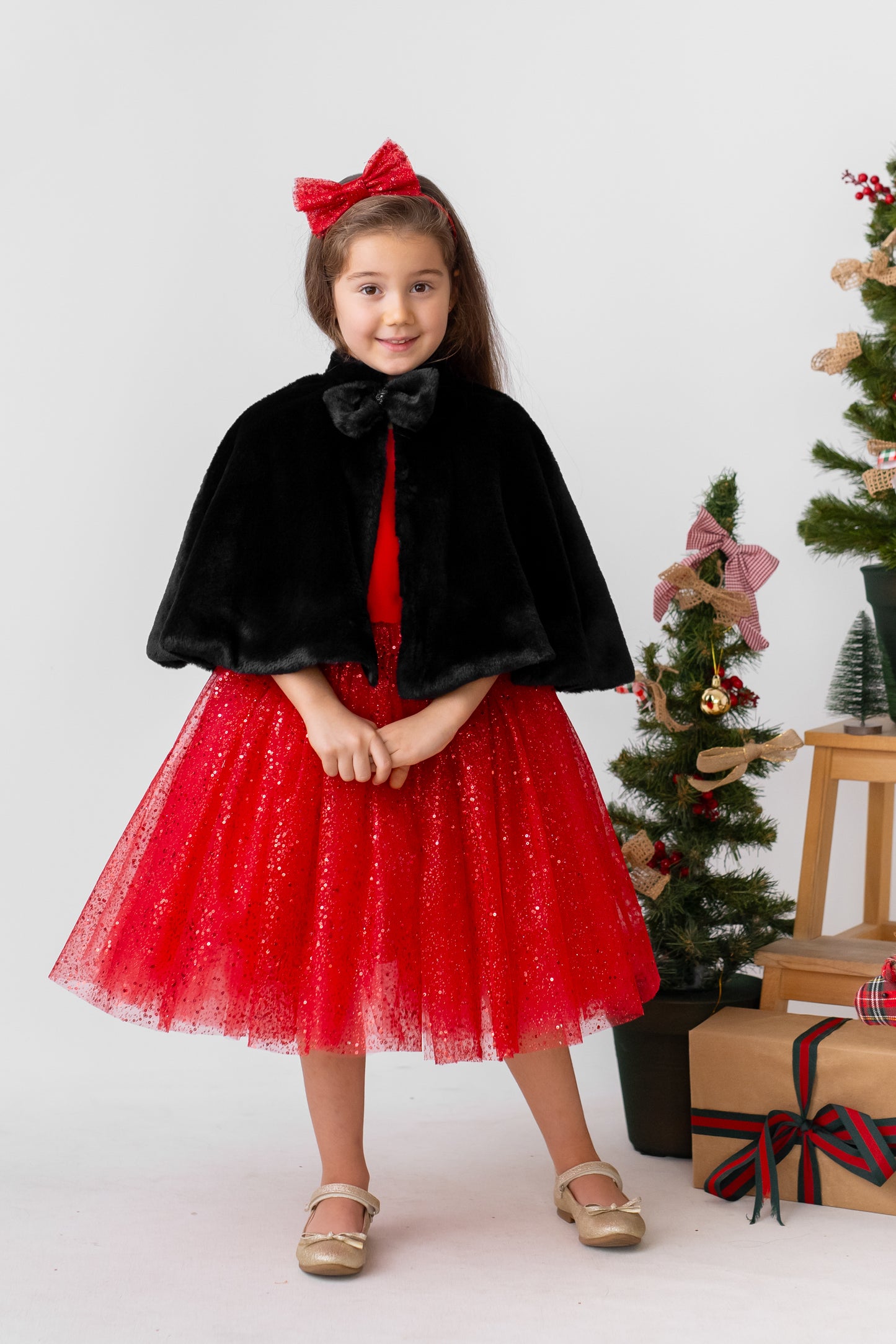 Red Satin Flower Girl Dress, Sparkly Christmas Holiday Dress