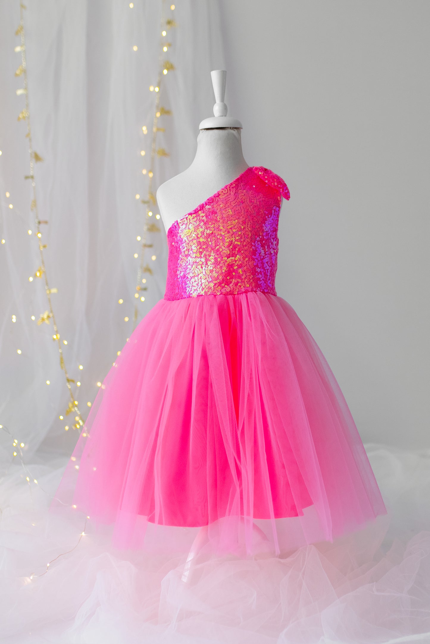 Pink Sequin Tulle Dress: One-Shoulder