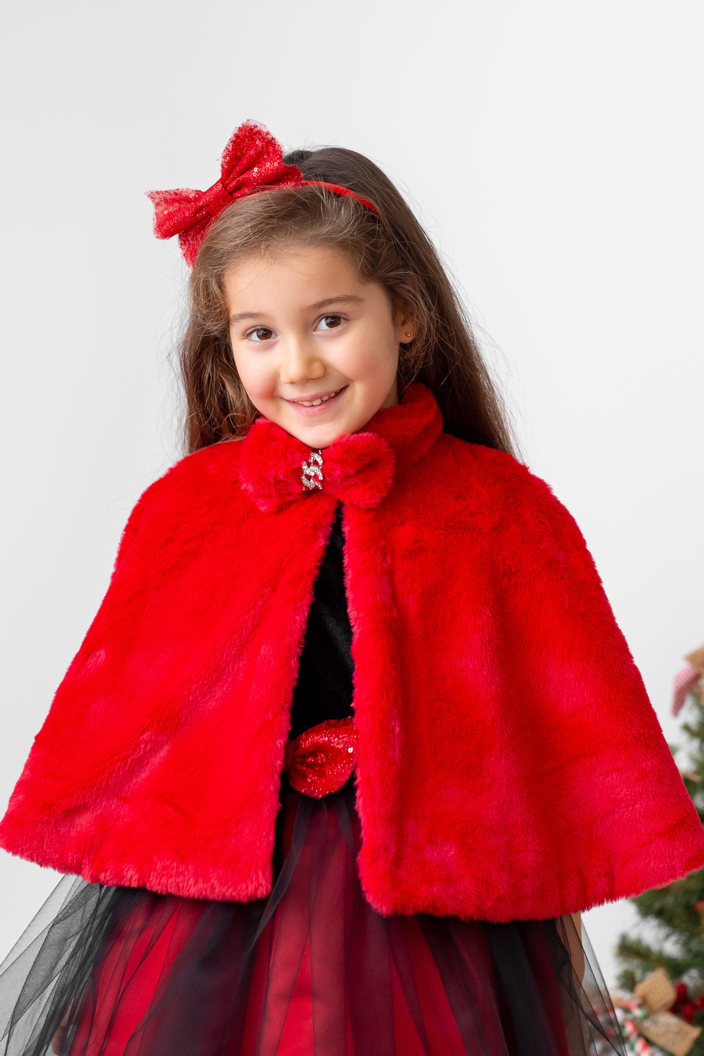 Red and Black Sparkly Christmas Holiday Dress, Velvet Flower Girl Dress
