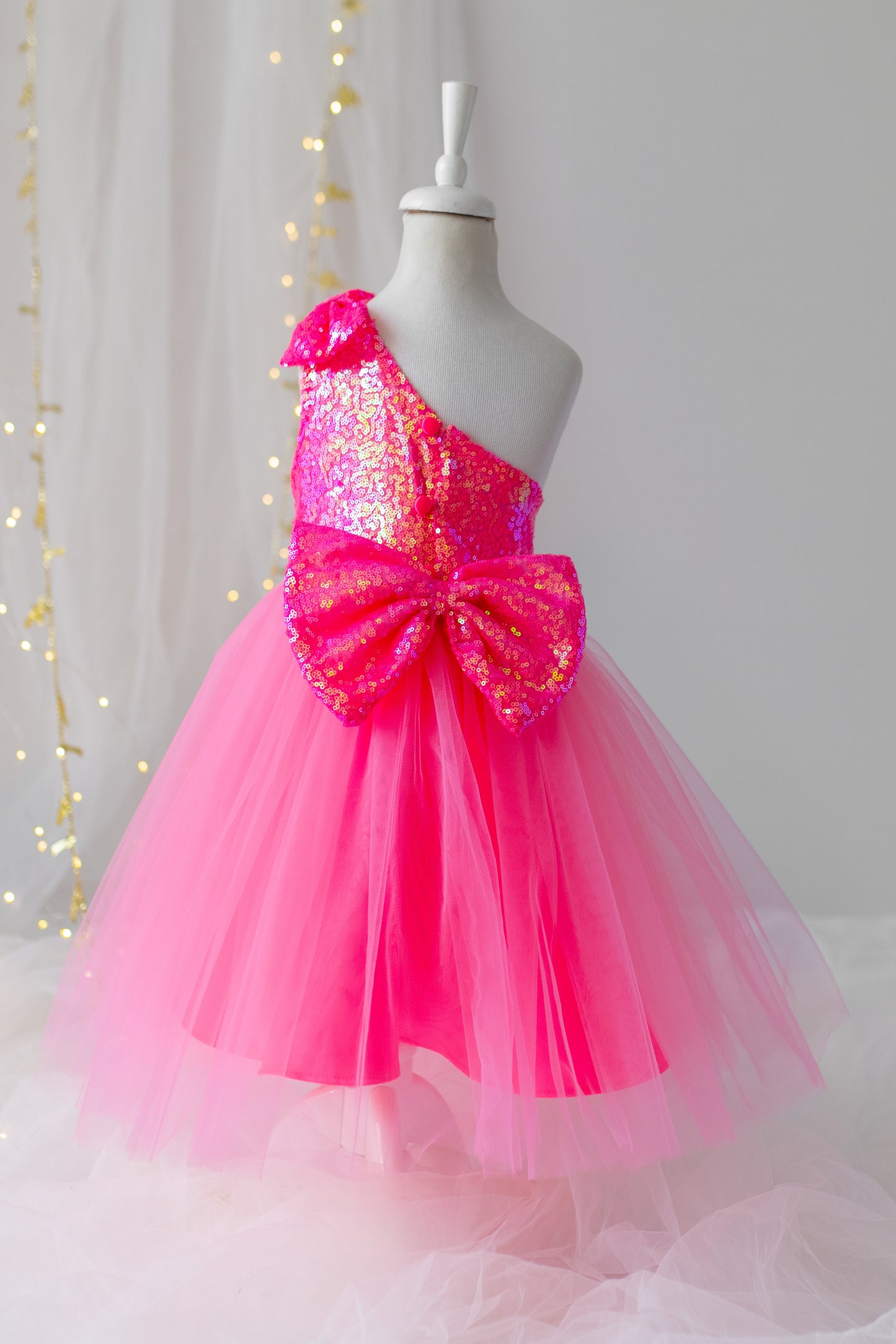 Pink Sequin Tulle Dress: One-Shoulder