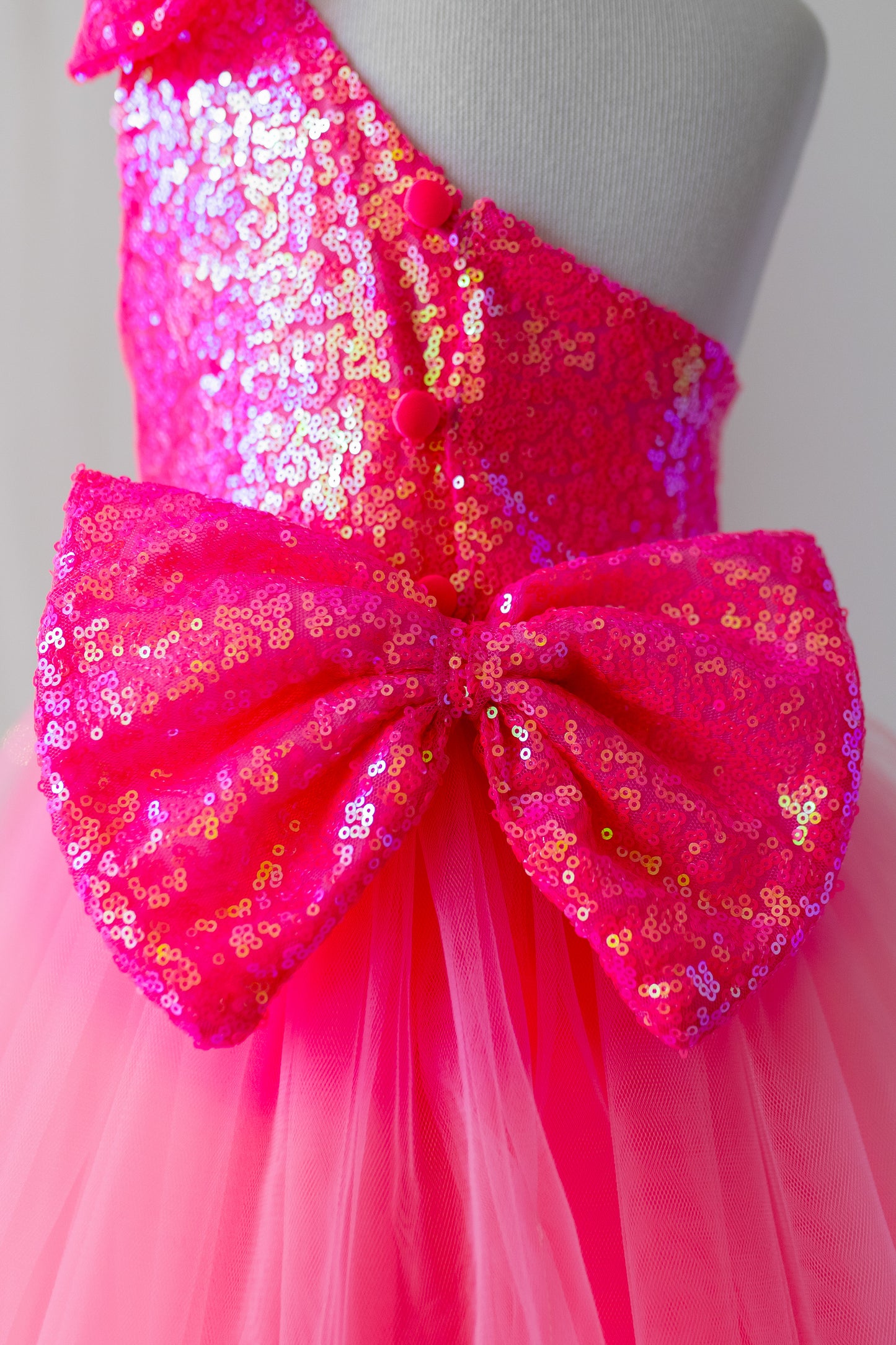Pink Sequin Tulle Dress: One-Shoulder