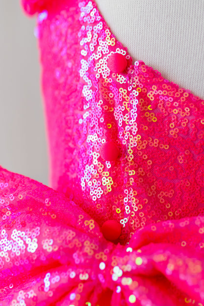 Pink Sequin Tulle Dress: One-Shoulder