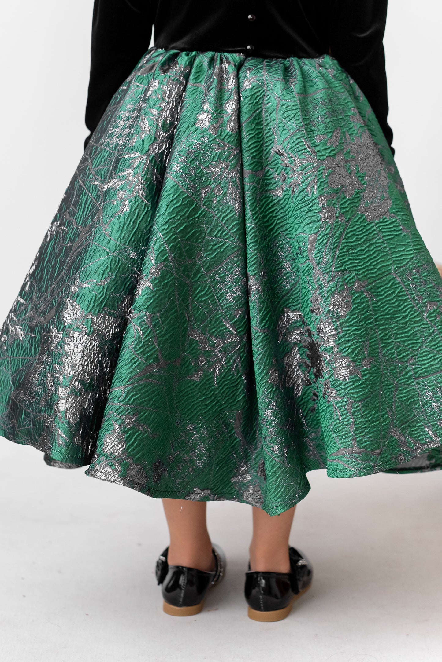 Emerald Green Christmas Dress, Velvet Brocade Flower Girl Dress